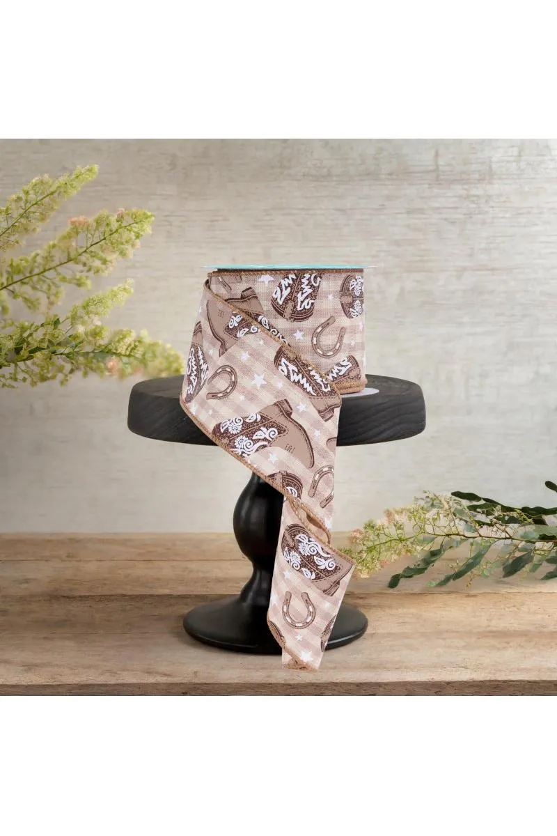 2.5" Cowboy Boots Ribbon: Beige (10 Yards)