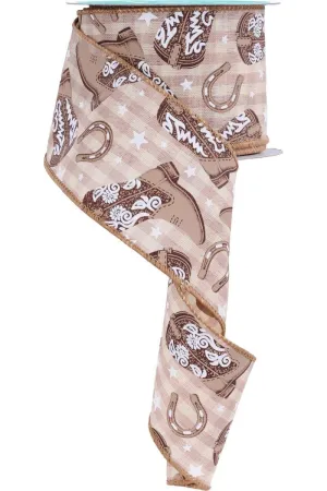 2.5" Cowboy Boots Ribbon: Beige (10 Yards)