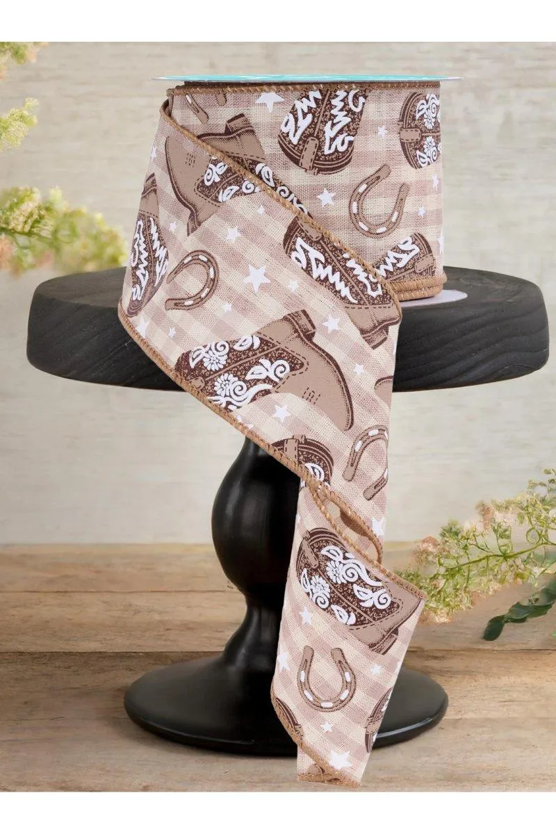 2.5" Cowboy Boots Ribbon: Beige (10 Yards)