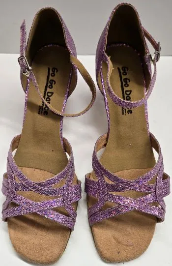 2.5" Gloria -- Flare Heel Latin Sandal -- Lavender Glitter