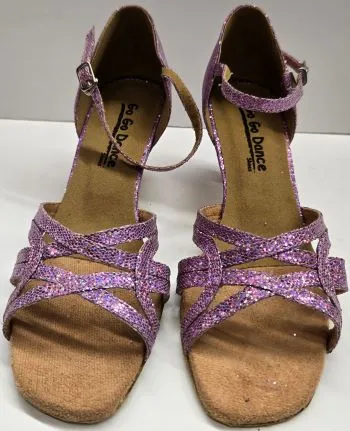 2.5" Gloria -- Flare Heel Latin Sandal -- Lavender Glitter