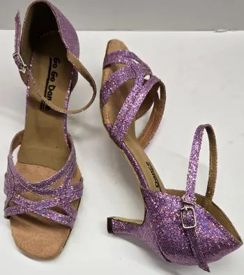 2.5" Gloria -- Flare Heel Latin Sandal -- Lavender Glitter