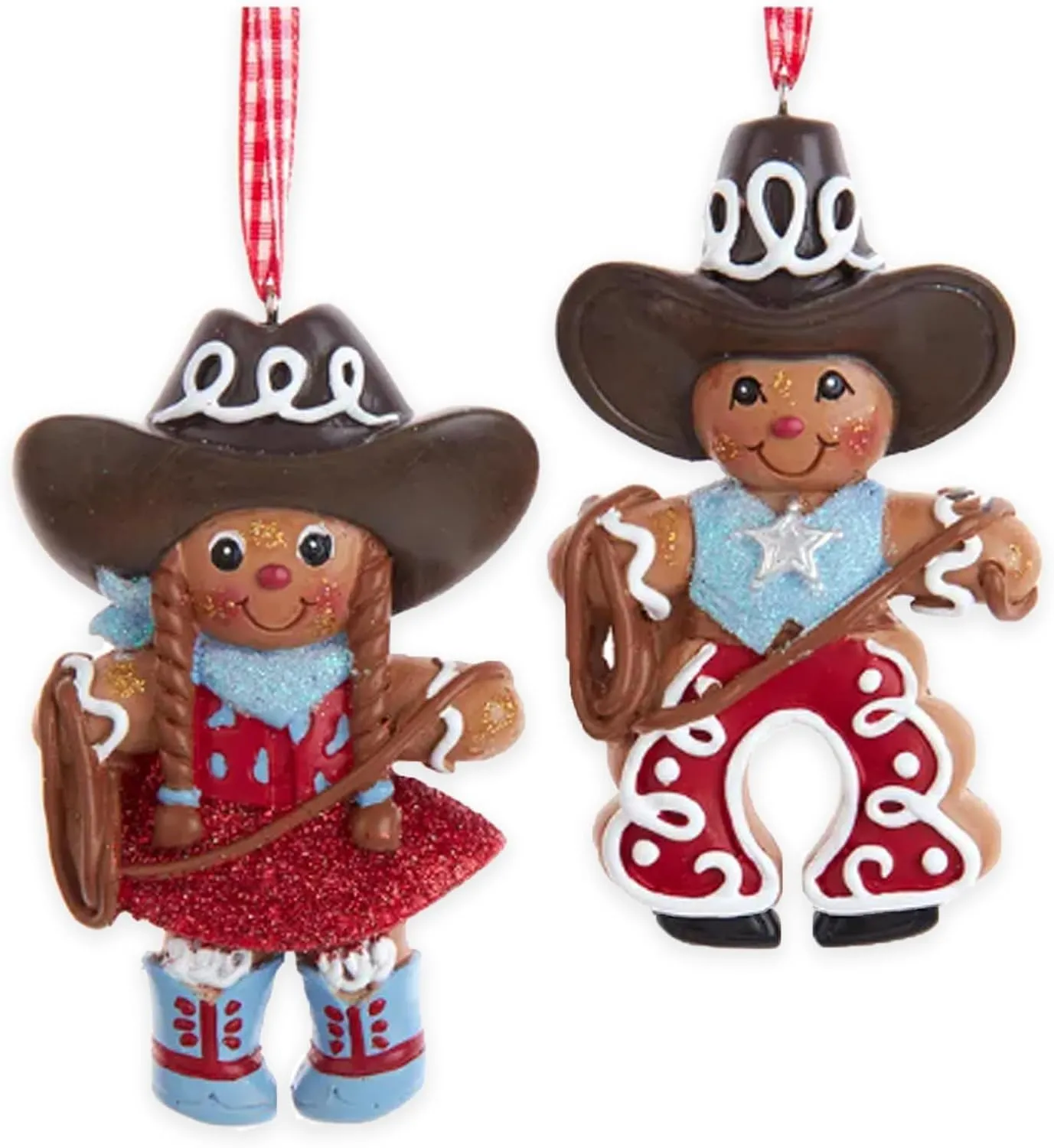 4" Gingerbread Cowboy & Cowgirl Ornaments – Set of 2 Fun Christmas Decorations