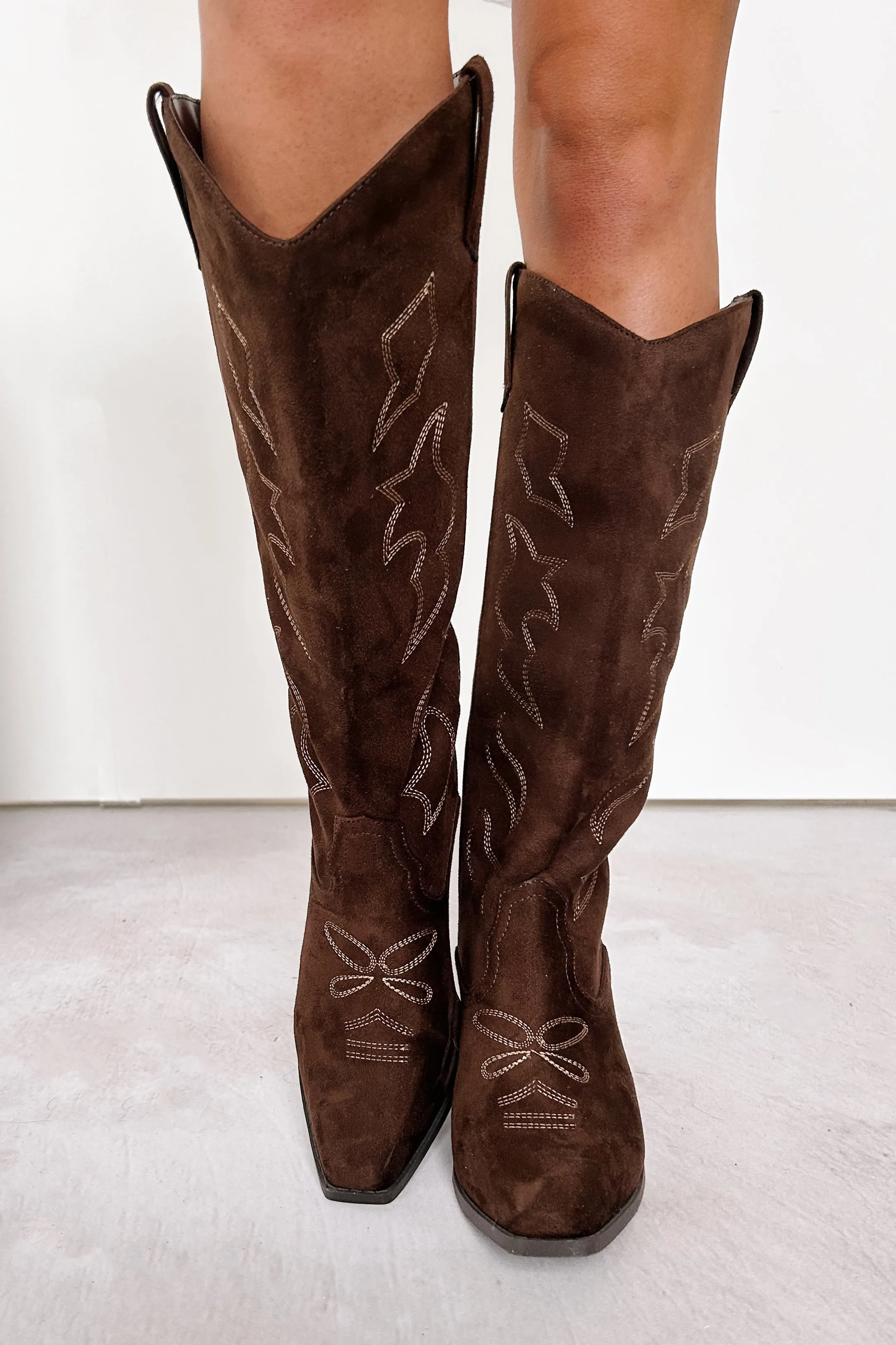 A Wild Ride Faux Suede Western Boots (Brown)