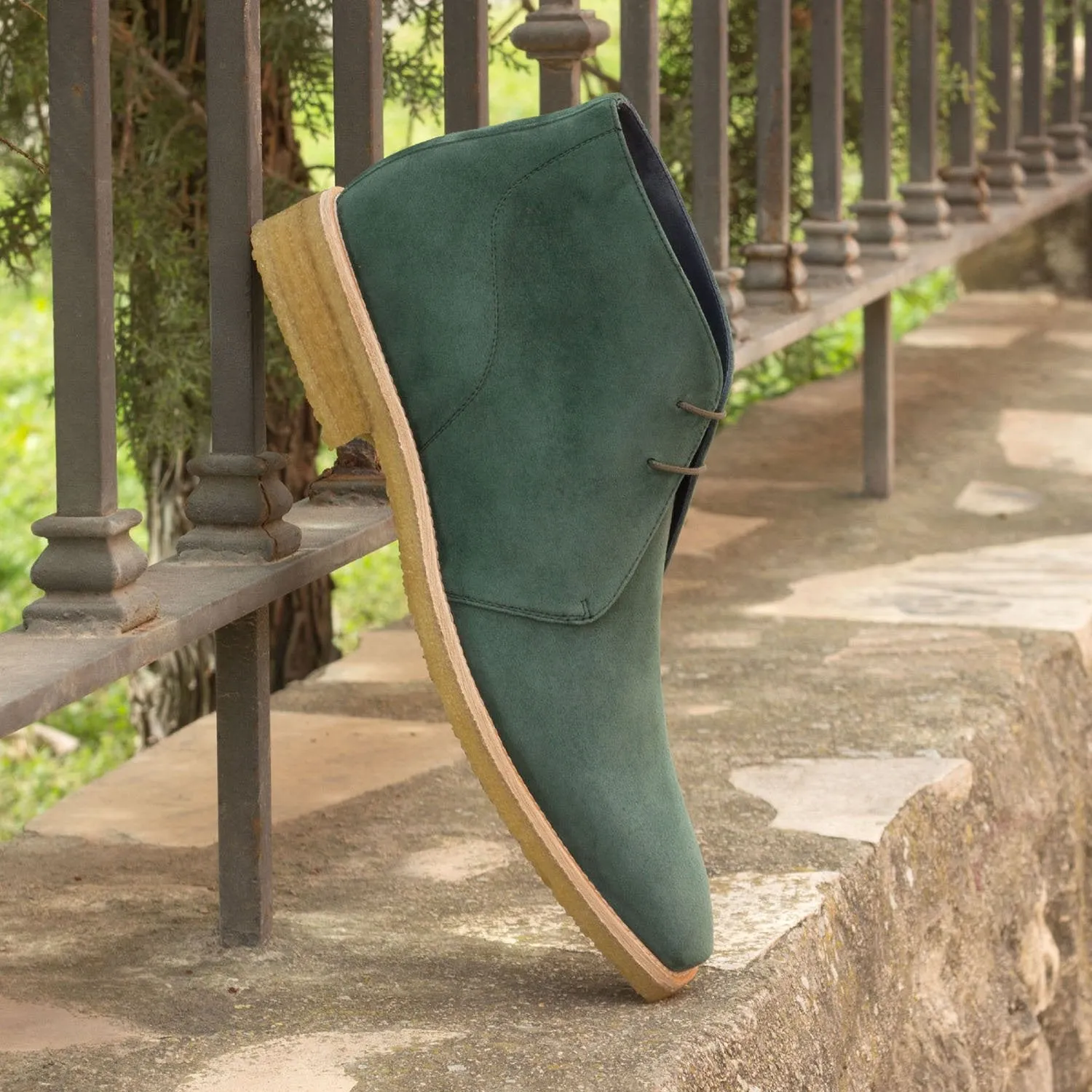 Ambrogio Bespoke Men's Handmade Custom Shoes Green Suede Leather Chukka Boots (AMB1342)