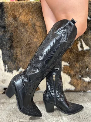 Birch - Black Rhinestone Cowboy Boots