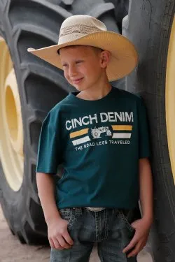 BOY'S CINCH DENIM THE ROAD LESS TRAVELED TEE - GREEN