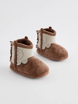 Brown/Cream Western Slipper Boots