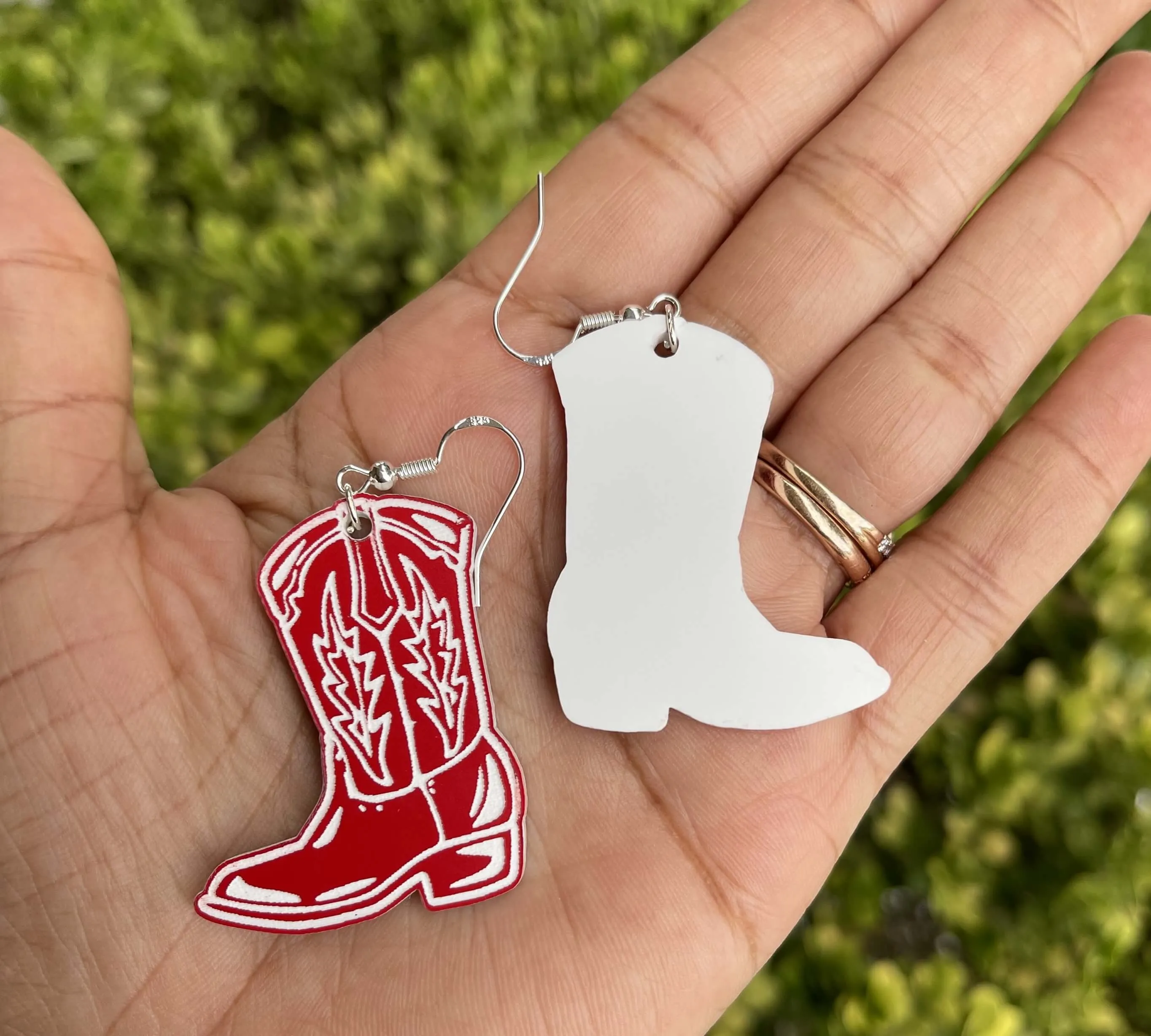 Cowboy Boots Engraved Acrylic Dangle Earrings
