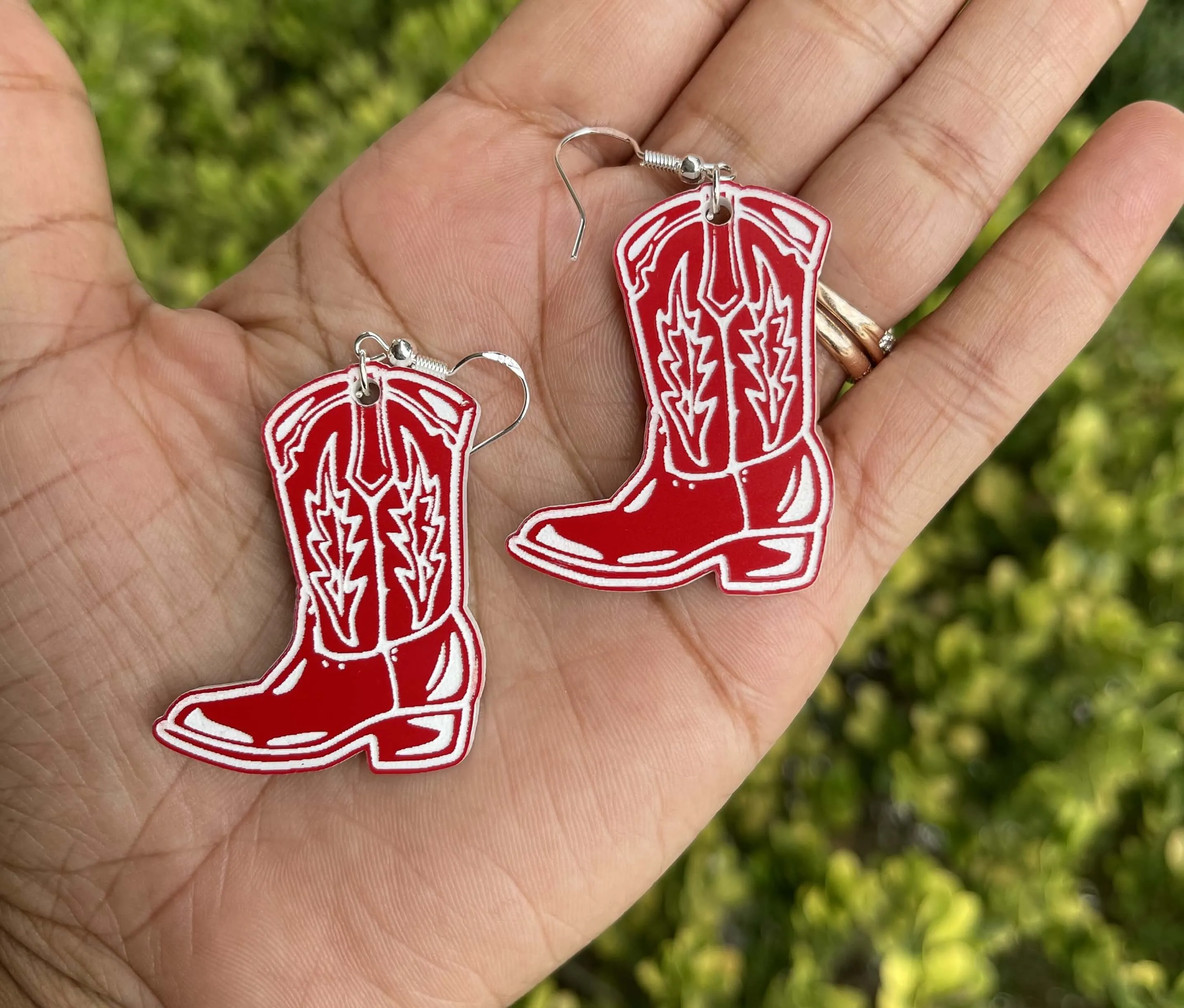 Cowboy Boots Engraved Acrylic Dangle Earrings