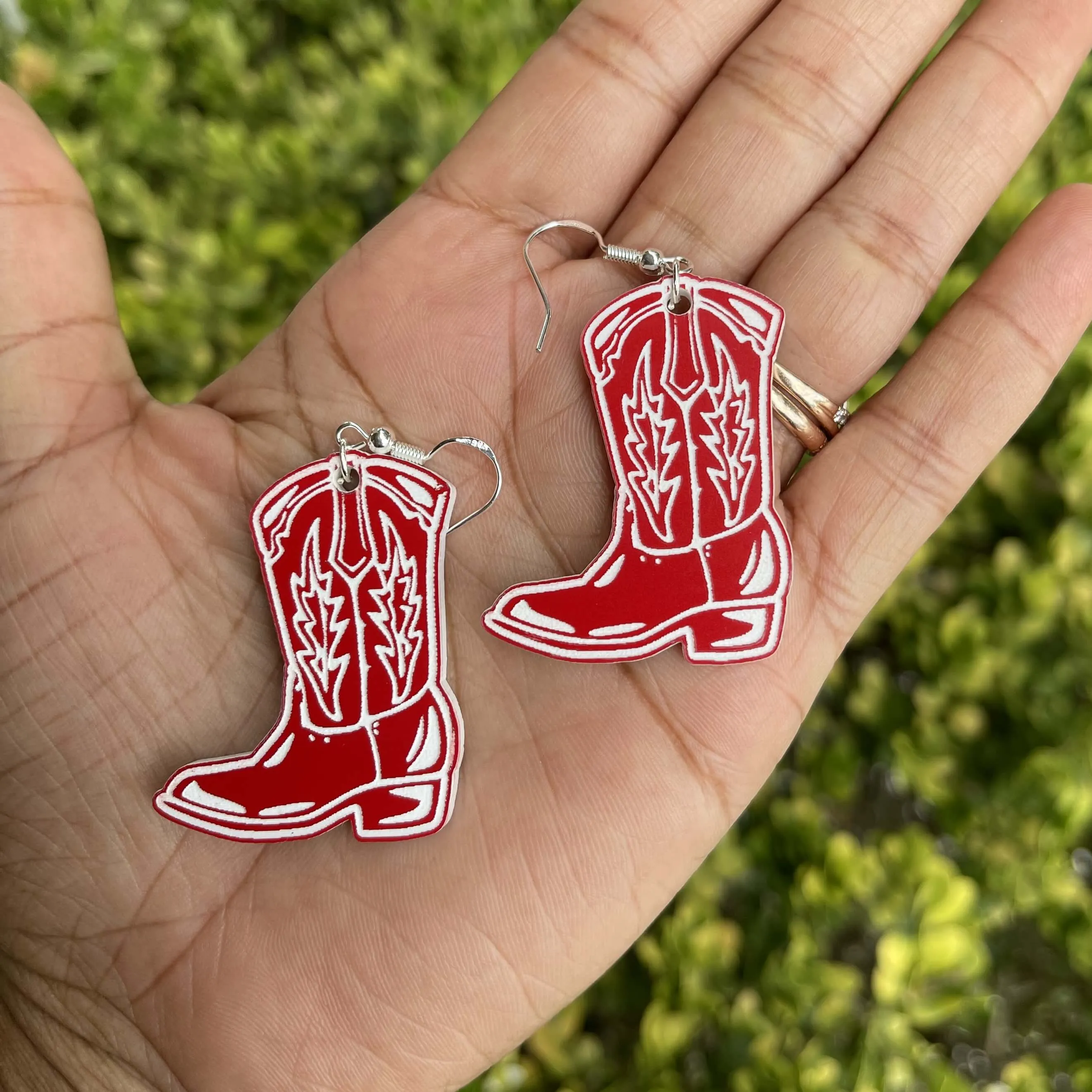 Cowboy Boots Engraved Acrylic Dangle Earrings