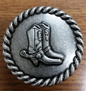Cowboy Boots Knob w/ rope edge, Old Silver finish