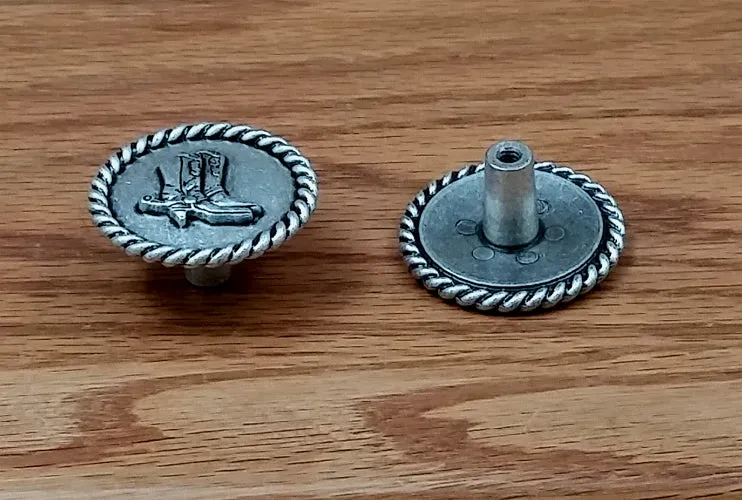 Cowboy Boots Knob w/ rope edge, Old Silver finish