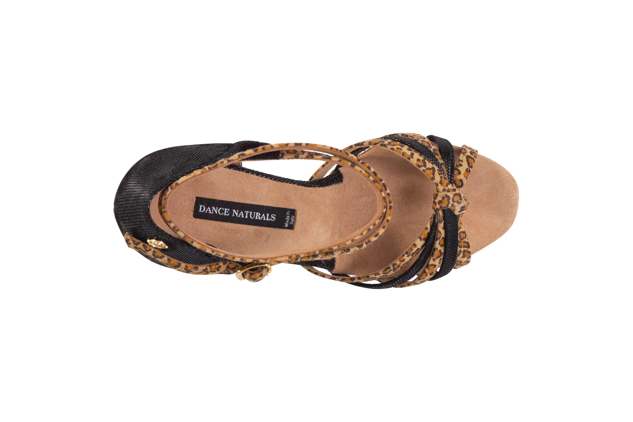 Dance Naturals 25 Canoa Black/Leopard Print Knotted Multi-Strap Latin Dance Shoe with Double Ankle Strap