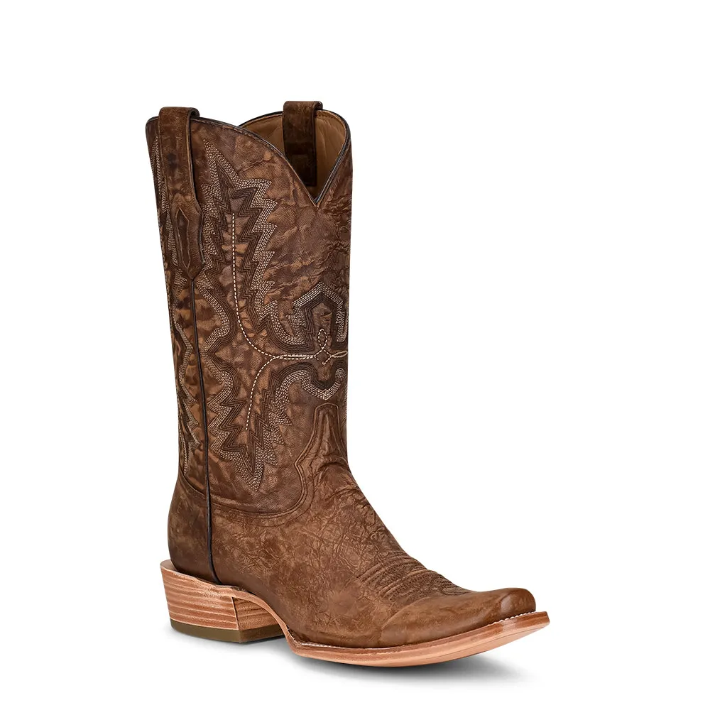 Embroidered Narrow Square Toe Pull On Cowboy Boots
