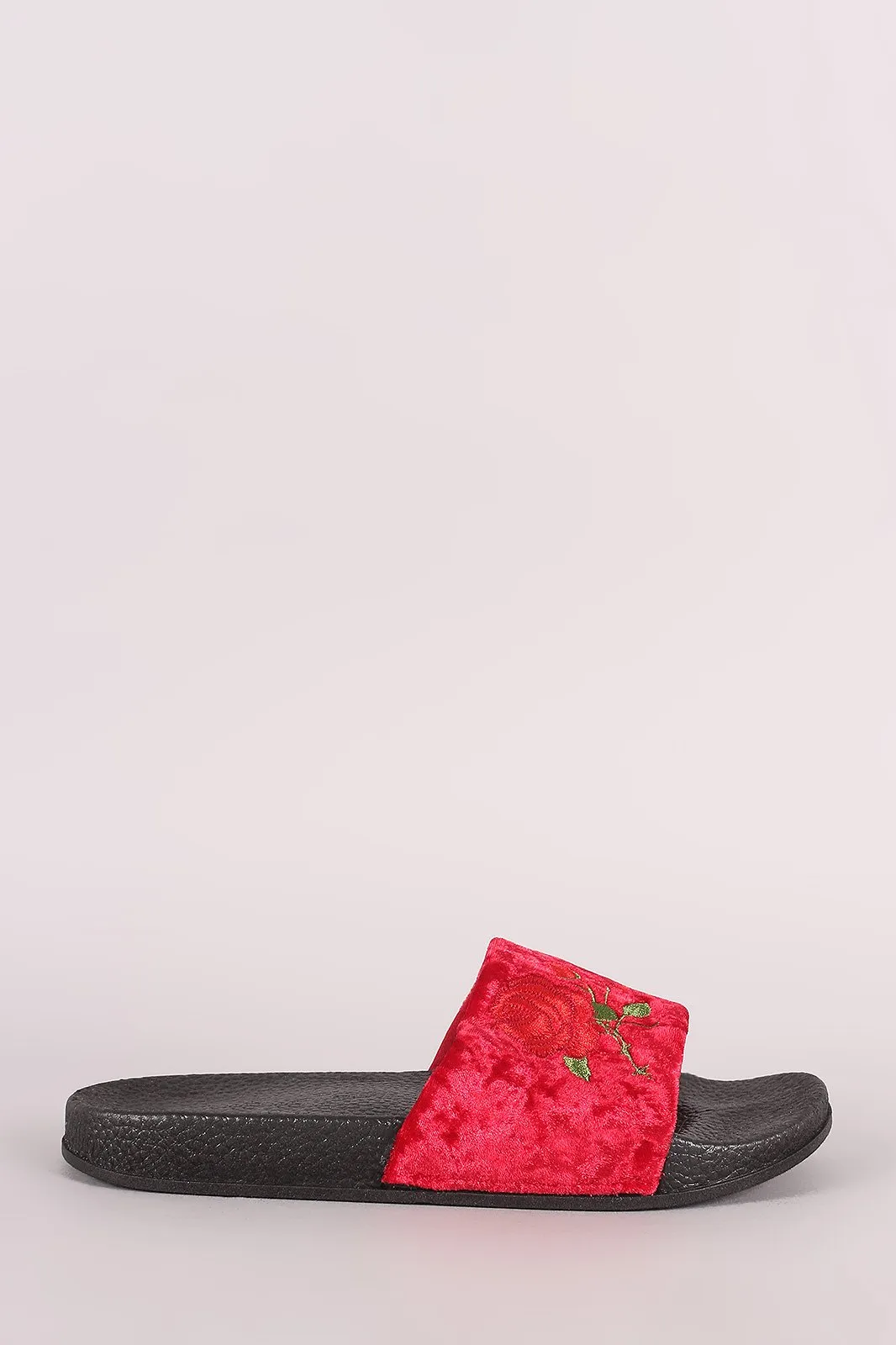 Embroidery Rosette Velvet Slide Sandal