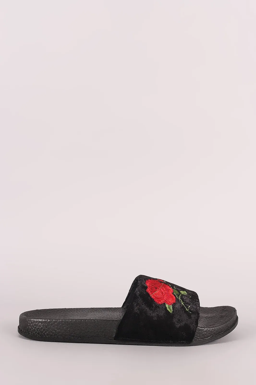 Embroidery Rosette Velvet Slide Sandal