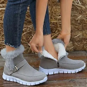Fashionable Women's Boots, Winter New Korean Style Short Booties With Thickened Plush Lining, Flat Bottom Warm Shoes For Women  B185597