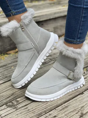 Fashionable Women's Boots, Winter New Korean Style Short Booties With Thickened Plush Lining, Flat Bottom Warm Shoes For Women  B185597
