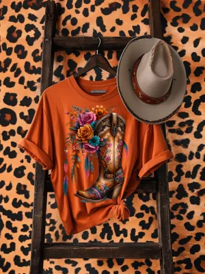 Floral cowboy boots on autumn WESTERN hoodie, crewneck, long sleeve or graphic tee