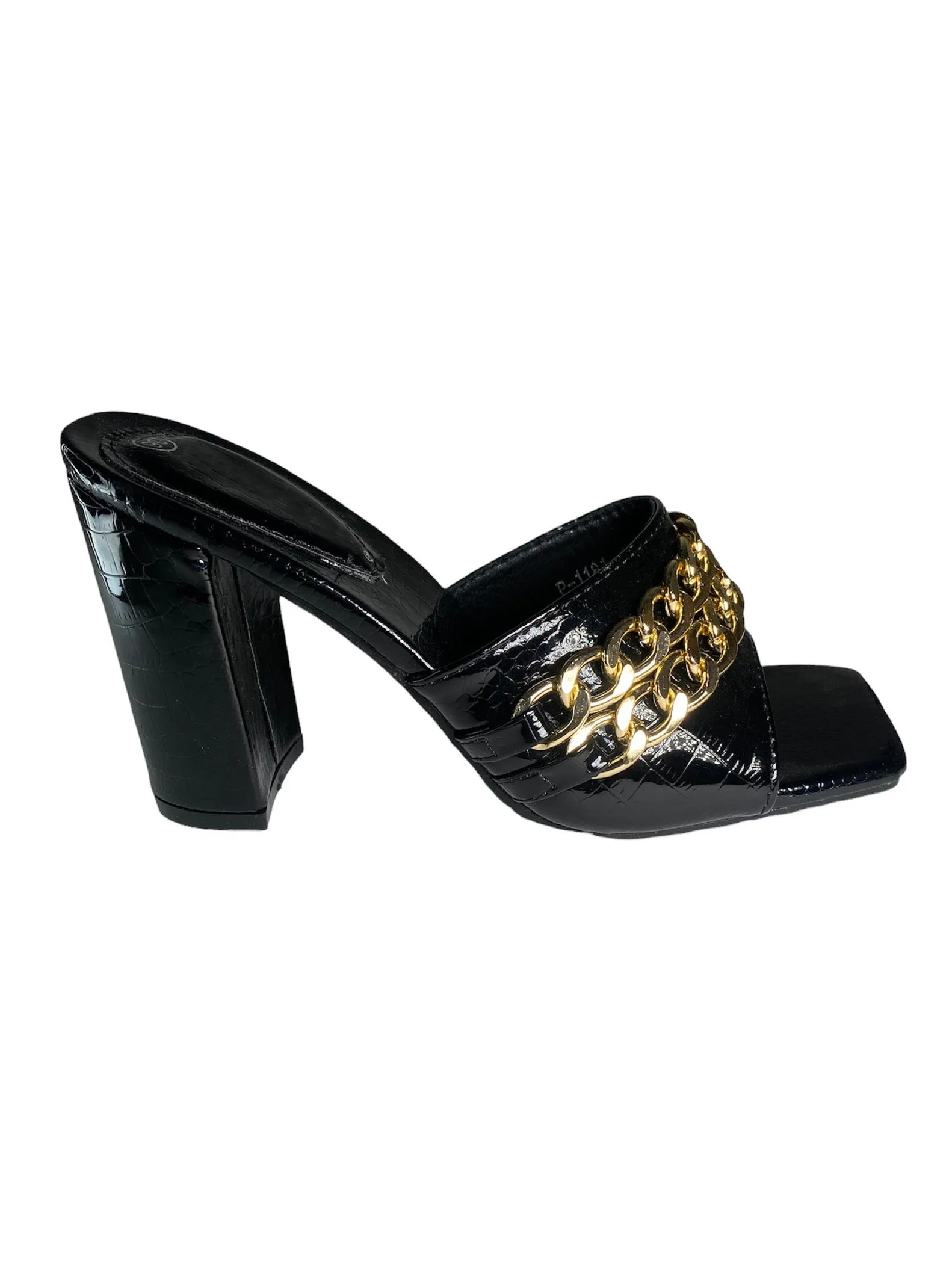 Heels with a gold chain - Black