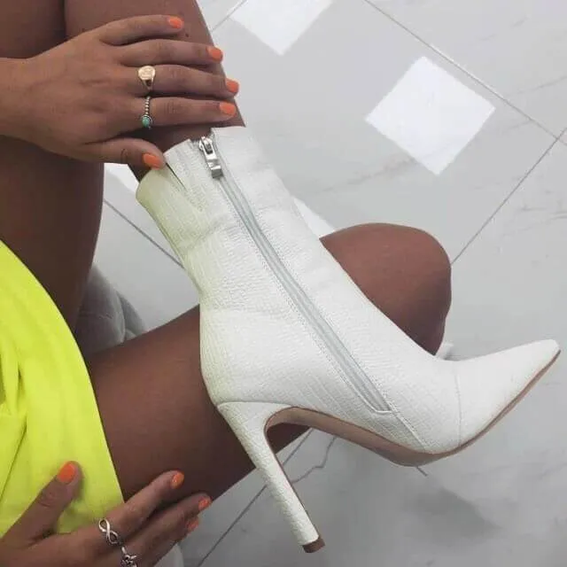 Leather High Heel Boots Pointed Toe Calf Boots