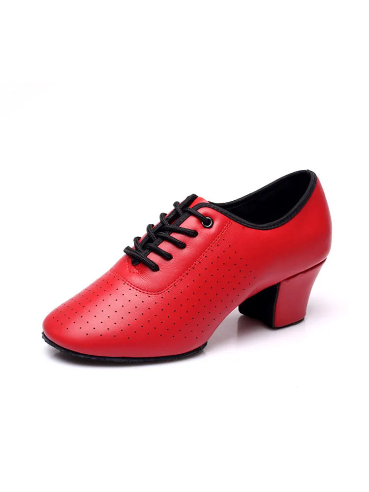 Leather Latin Dance Shoes Mid Heel Soft Sole Dance Shoes