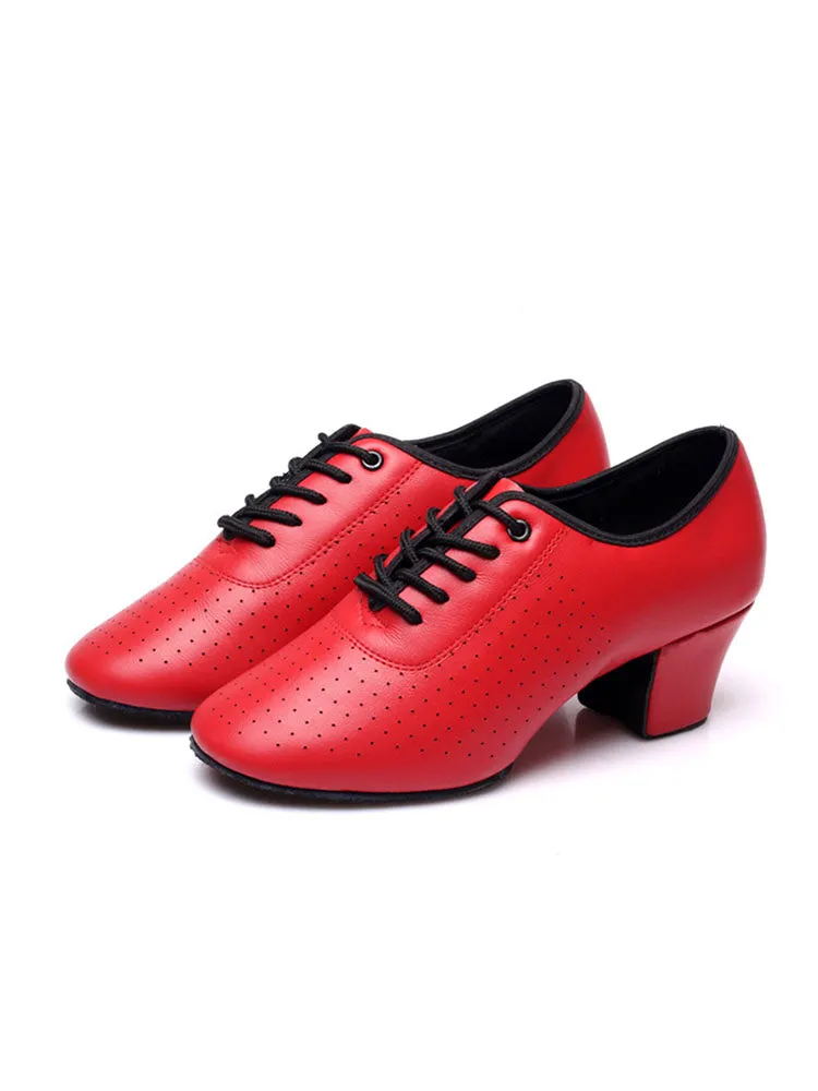 Leather Latin Dance Shoes Mid Heel Soft Sole Dance Shoes