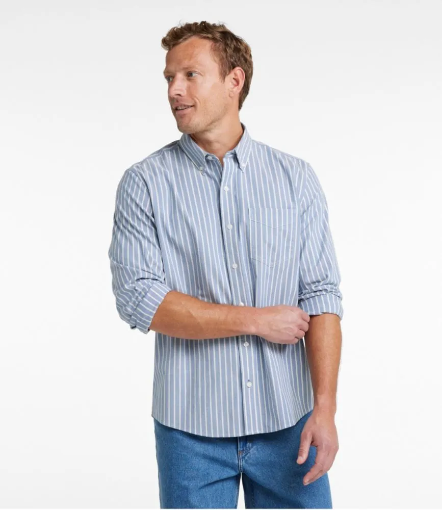 Men's Comfort Stretch Oxford Shirt, Slightly Fitted Untucked Fit, Stripe