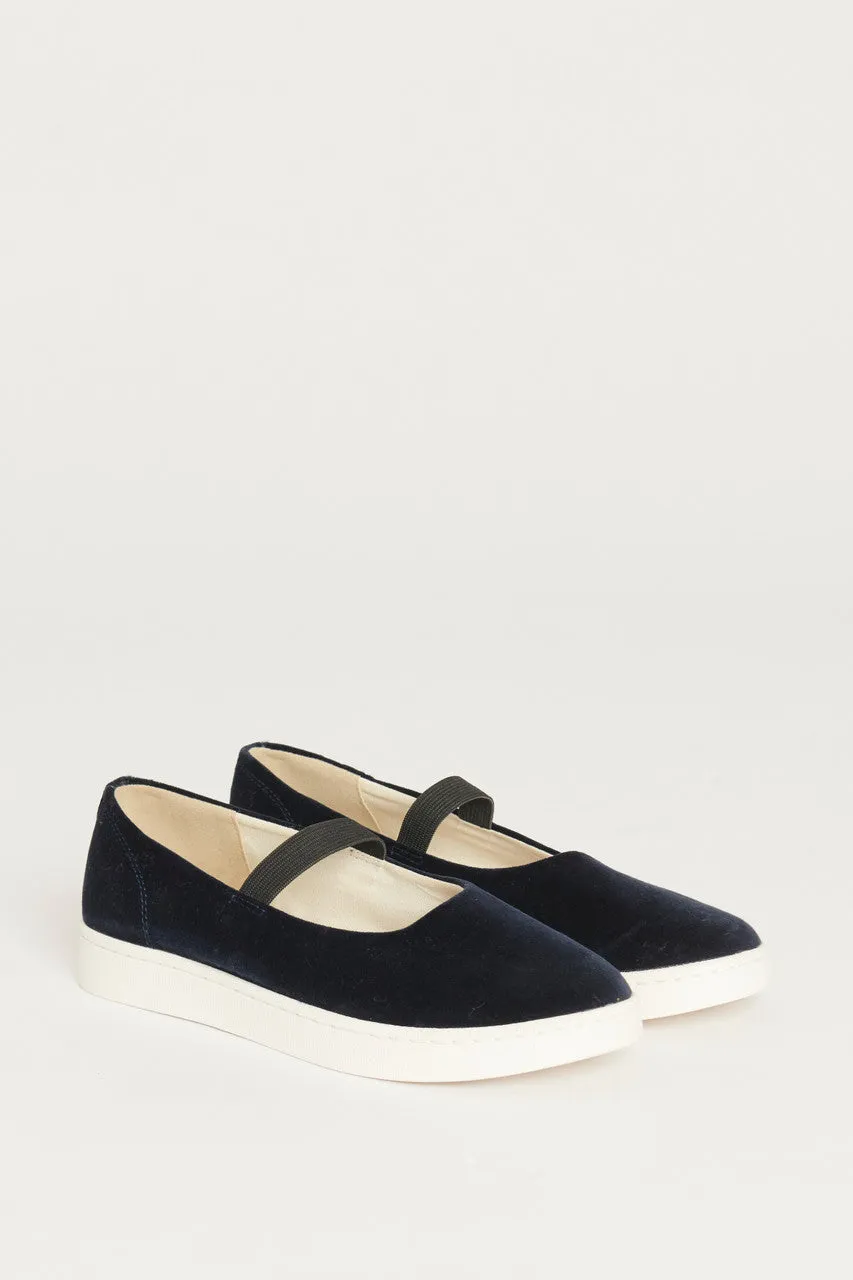 Navy Blue Velvet Preowned Strappy Plimsoles