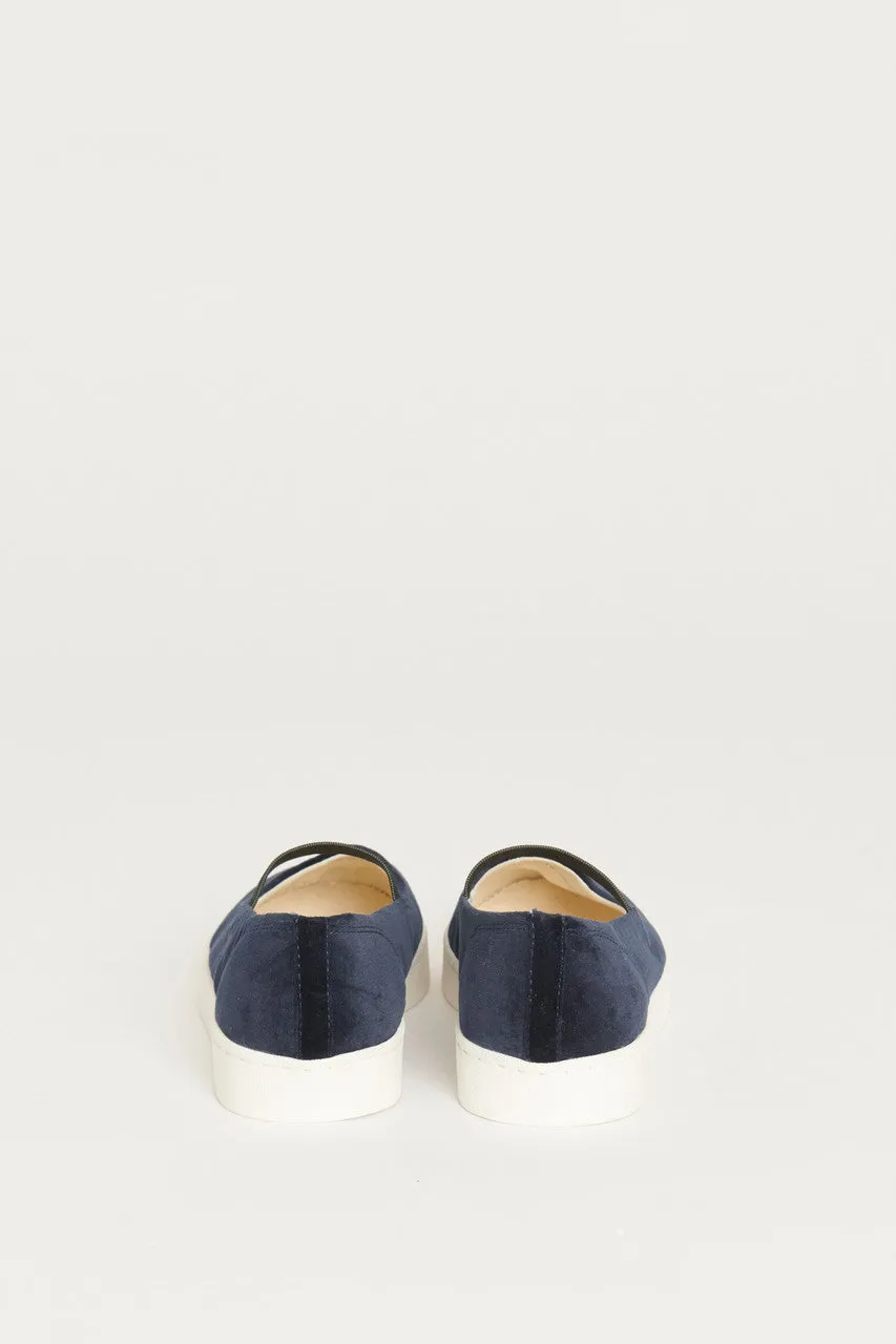 Navy Blue Velvet Preowned Strappy Plimsoles