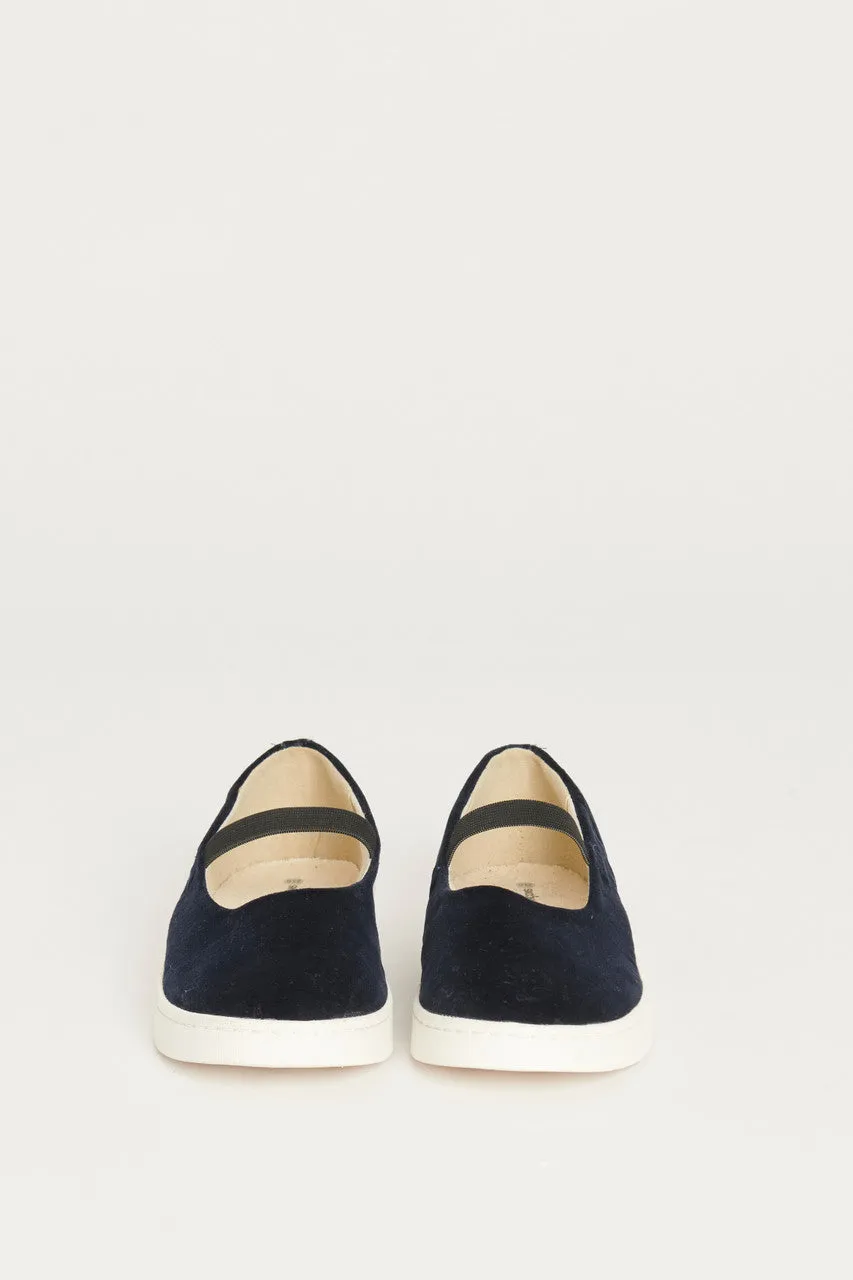 Navy Blue Velvet Preowned Strappy Plimsoles