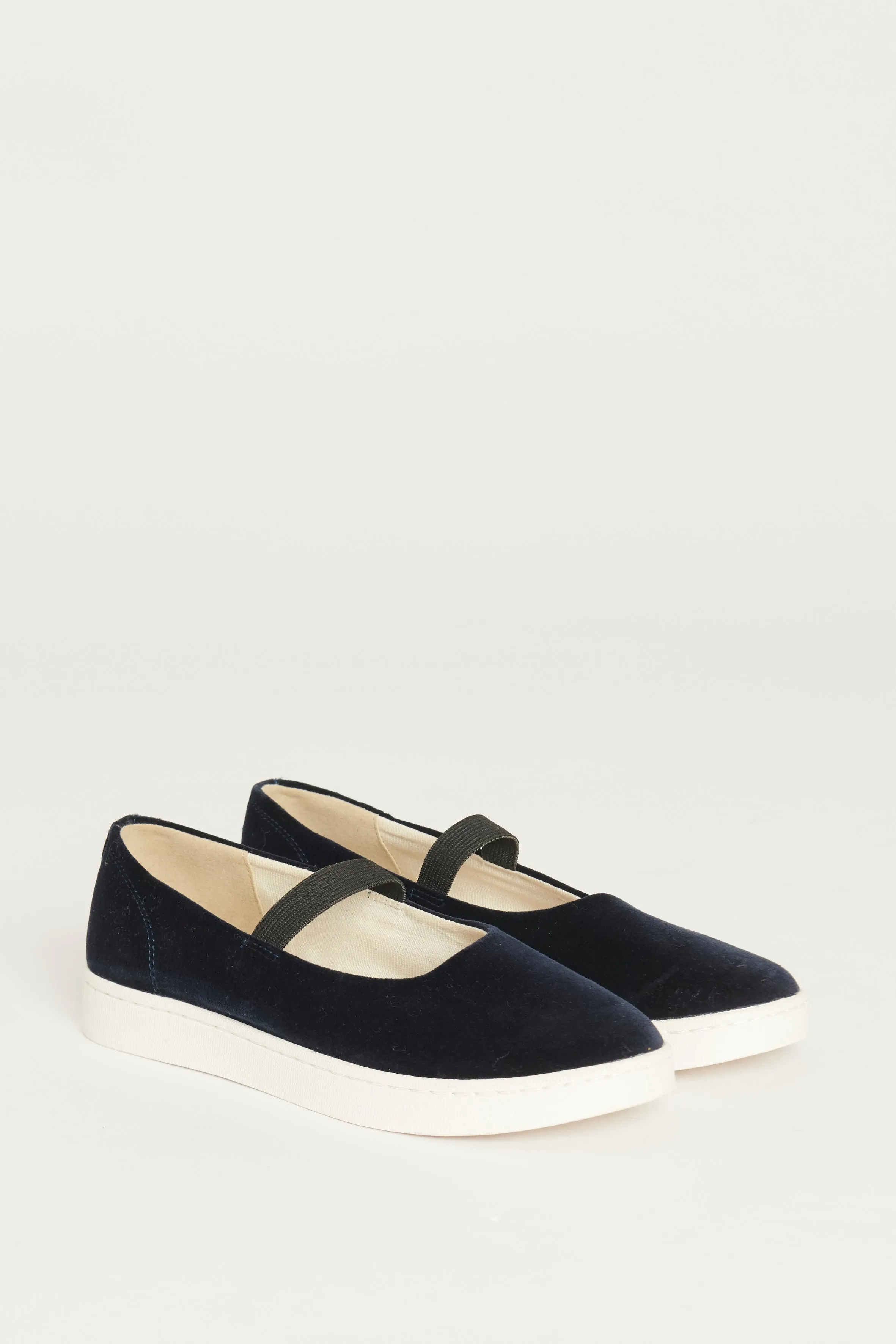 Navy Blue Velvet Preowned Strappy Plimsoles