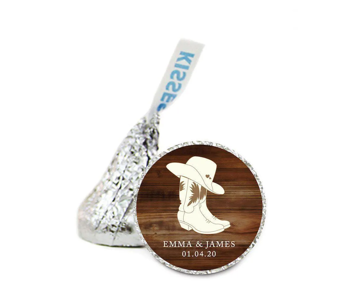 Personalized Western Wedding Cowboy Boots with Hearts Hershey's Kisses Label Stickers