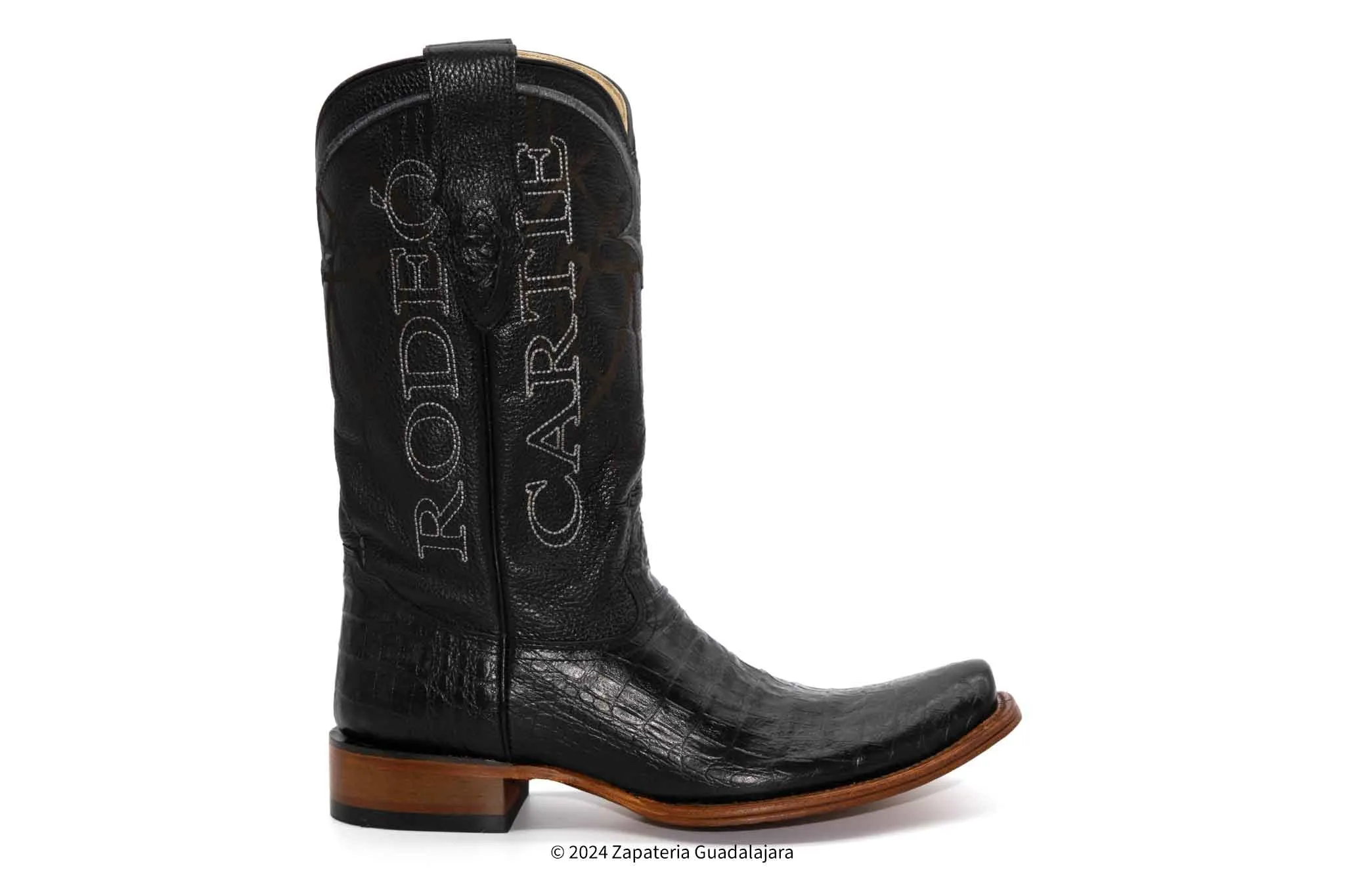 RC-DENVER MEN CAIMAN BELLY PRINT BLACK LEATHER BOOT