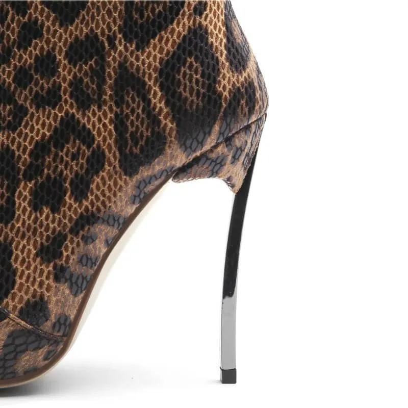 Sexy Leopard Zipper Point Toe High Heel Ankle Boots