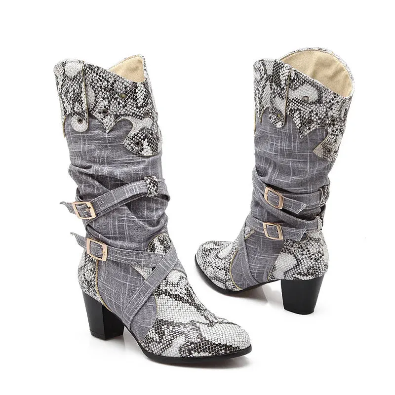 Snakeskin Embossed Knight Boots – Unisex High Tube PU Long Boots