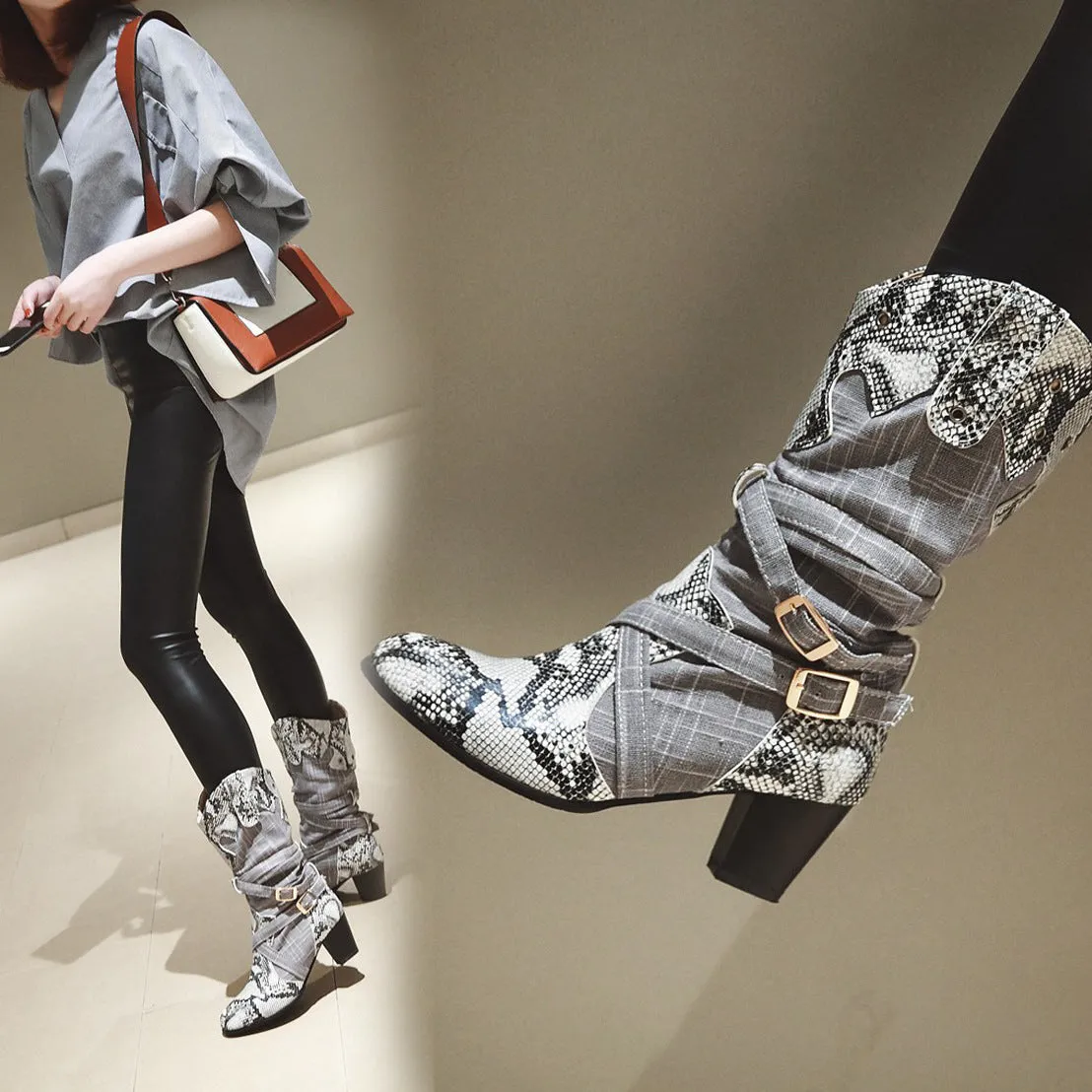 Snakeskin Embossed Knight Boots – Unisex High Tube PU Long Boots