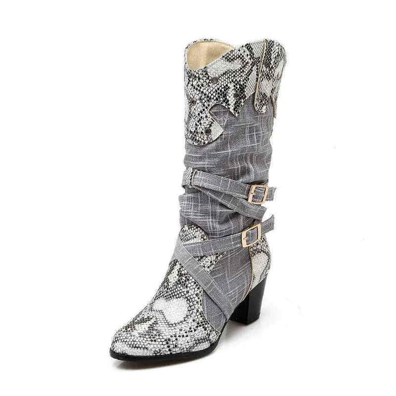 Snakeskin Embossed Knight Boots – Unisex High Tube PU Long Boots