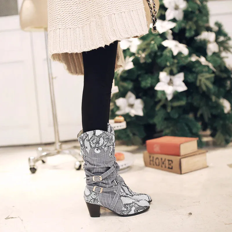Snakeskin Embossed Knight Boots – Unisex High Tube PU Long Boots
