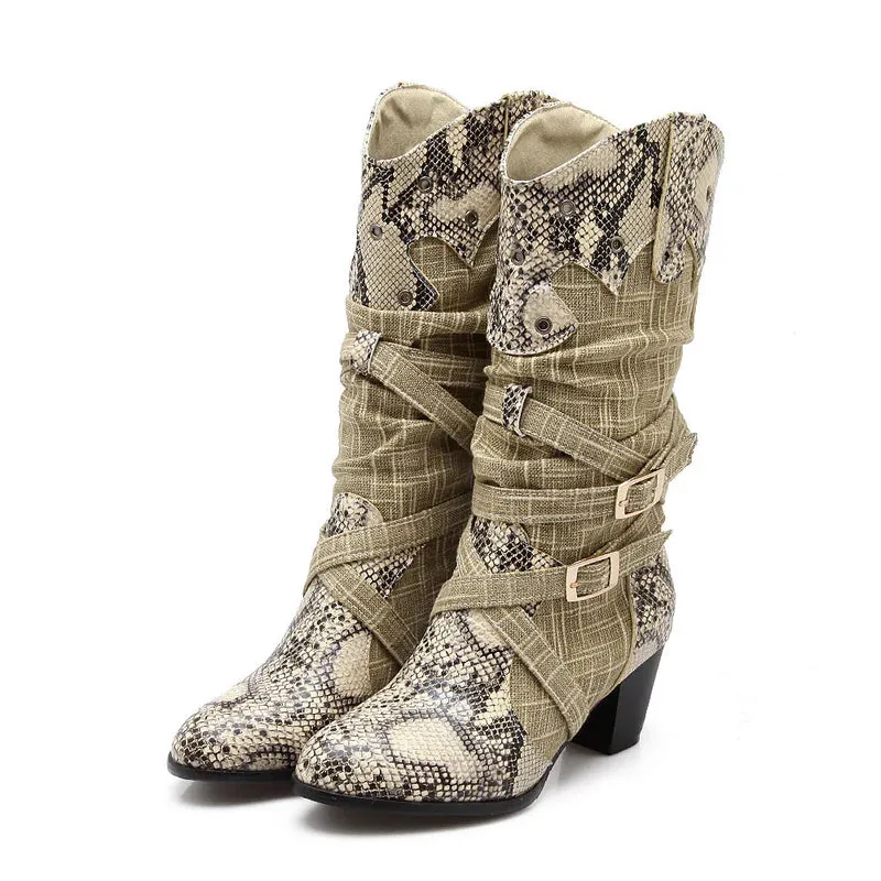 Snakeskin Embossed Knight Boots – Unisex High Tube PU Long Boots