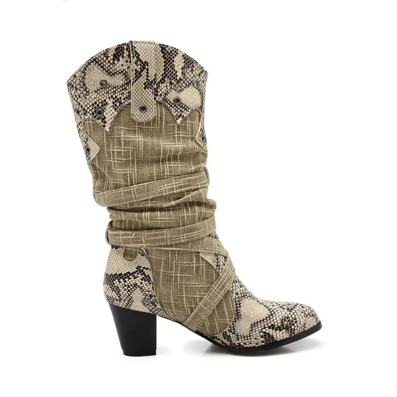 Snakeskin Embossed Knight Boots – Unisex High Tube PU Long Boots