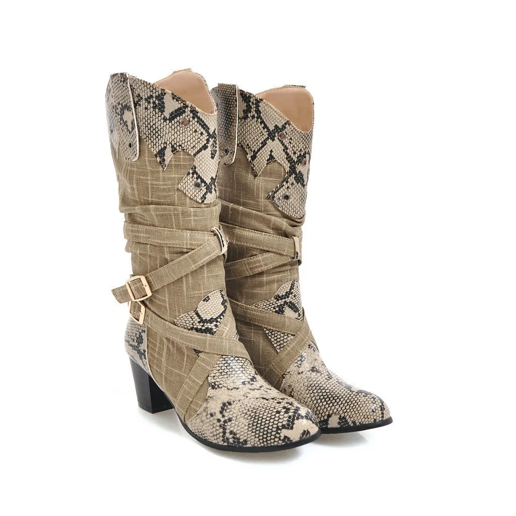 Snakeskin Embossed Knight Boots – Unisex High Tube PU Long Boots