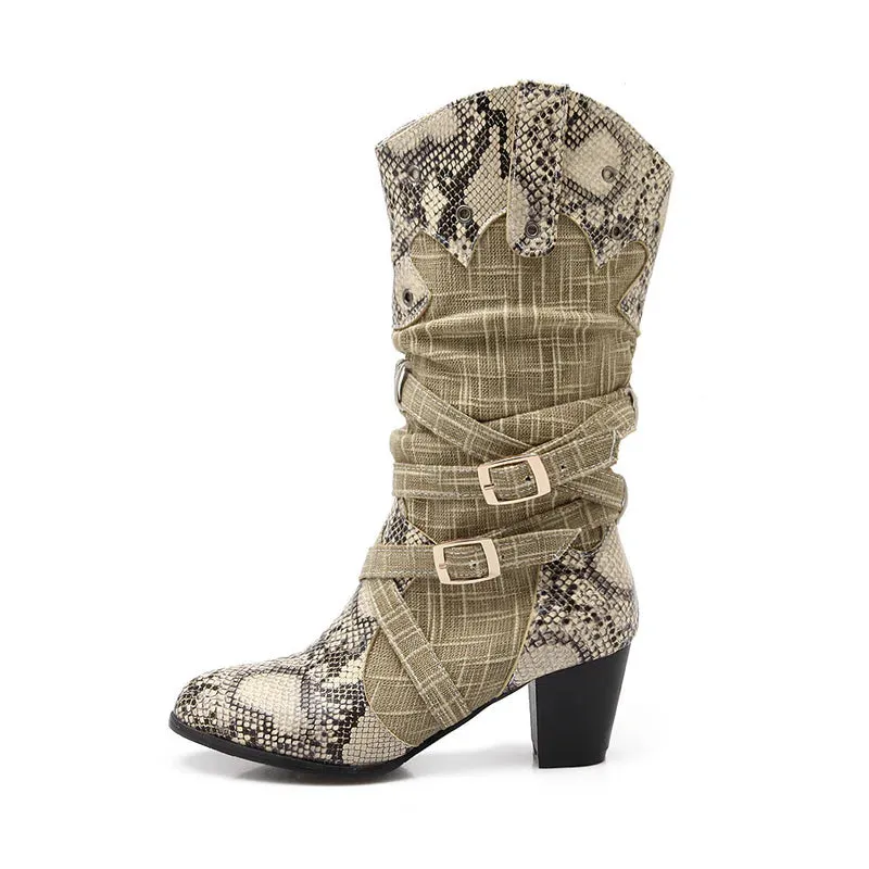 Snakeskin Embossed Knight Boots – Unisex High Tube PU Long Boots
