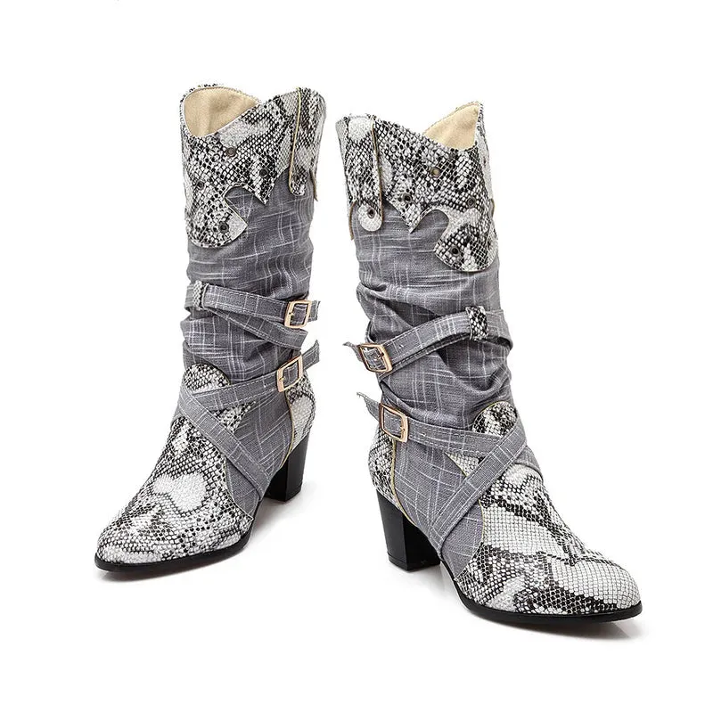 Snakeskin Embossed Knight Boots – Unisex High Tube PU Long Boots
