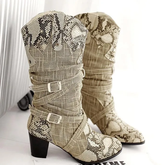 Snakeskin Embossed Knight Boots – Unisex High Tube PU Long Boots