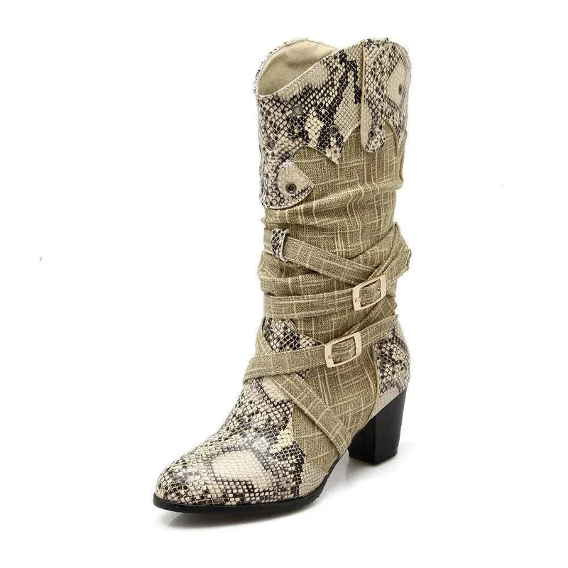 Snakeskin Embossed Knight Boots – Unisex High Tube PU Long Boots