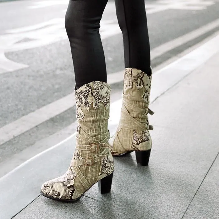 Snakeskin Embossed Knight Boots – Unisex High Tube PU Long Boots