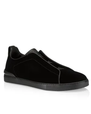 Velvet Low Top Triple Stitch Sneaker in Black