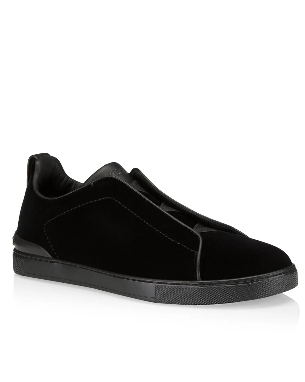 Velvet Low Top Triple Stitch Sneaker in Black